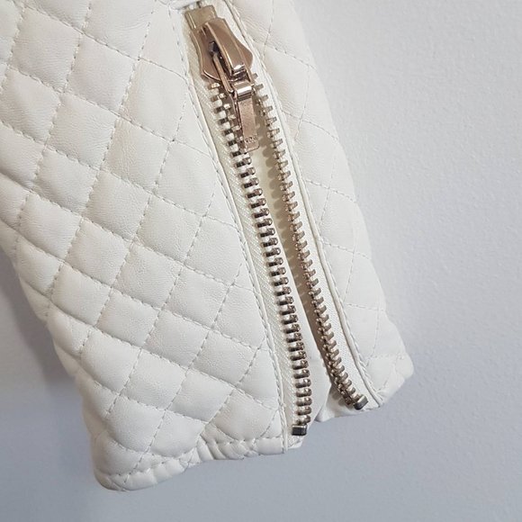 Zara Faux White Leather Jacket w/ Quilted Pattern - Picture 9 of 12